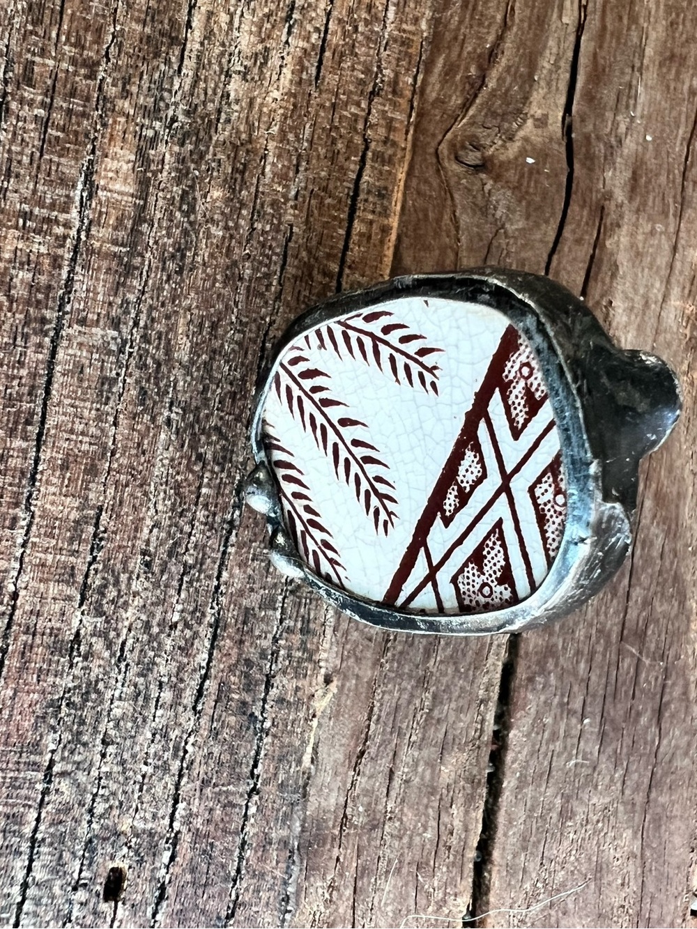Handcrafted White and Brown Ceramic Accent Ring – copper band